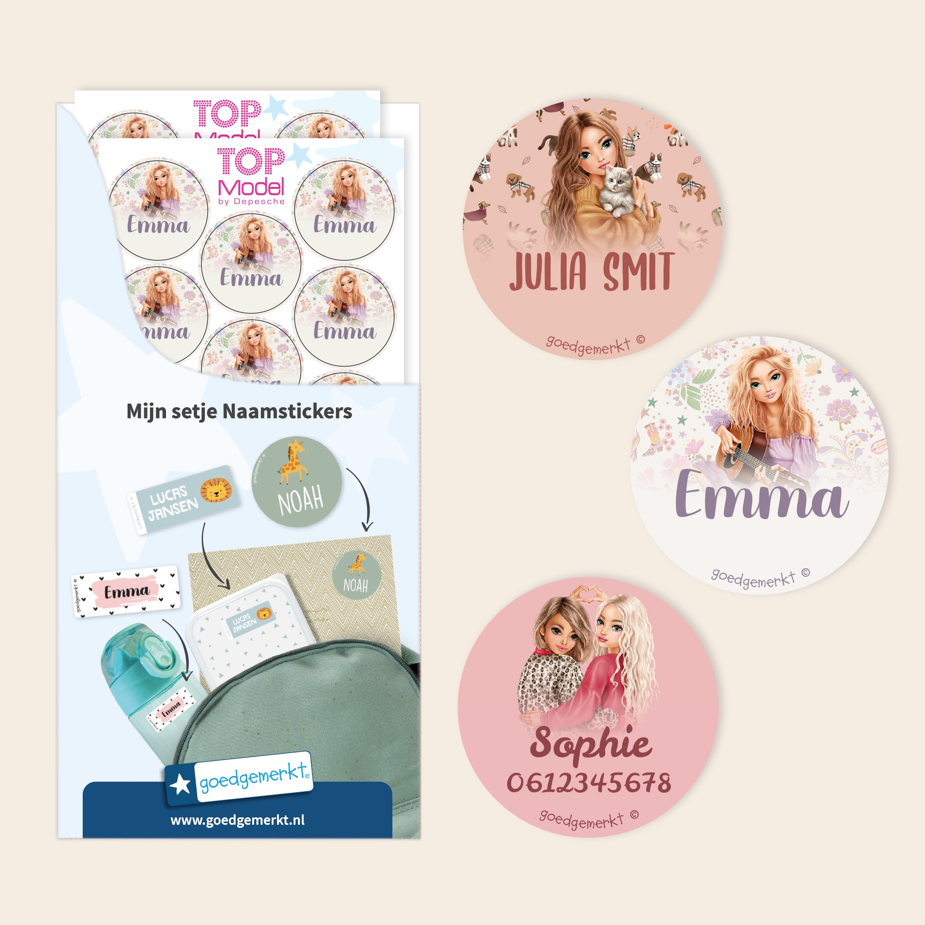 TOPModel Ronde Naamstickers