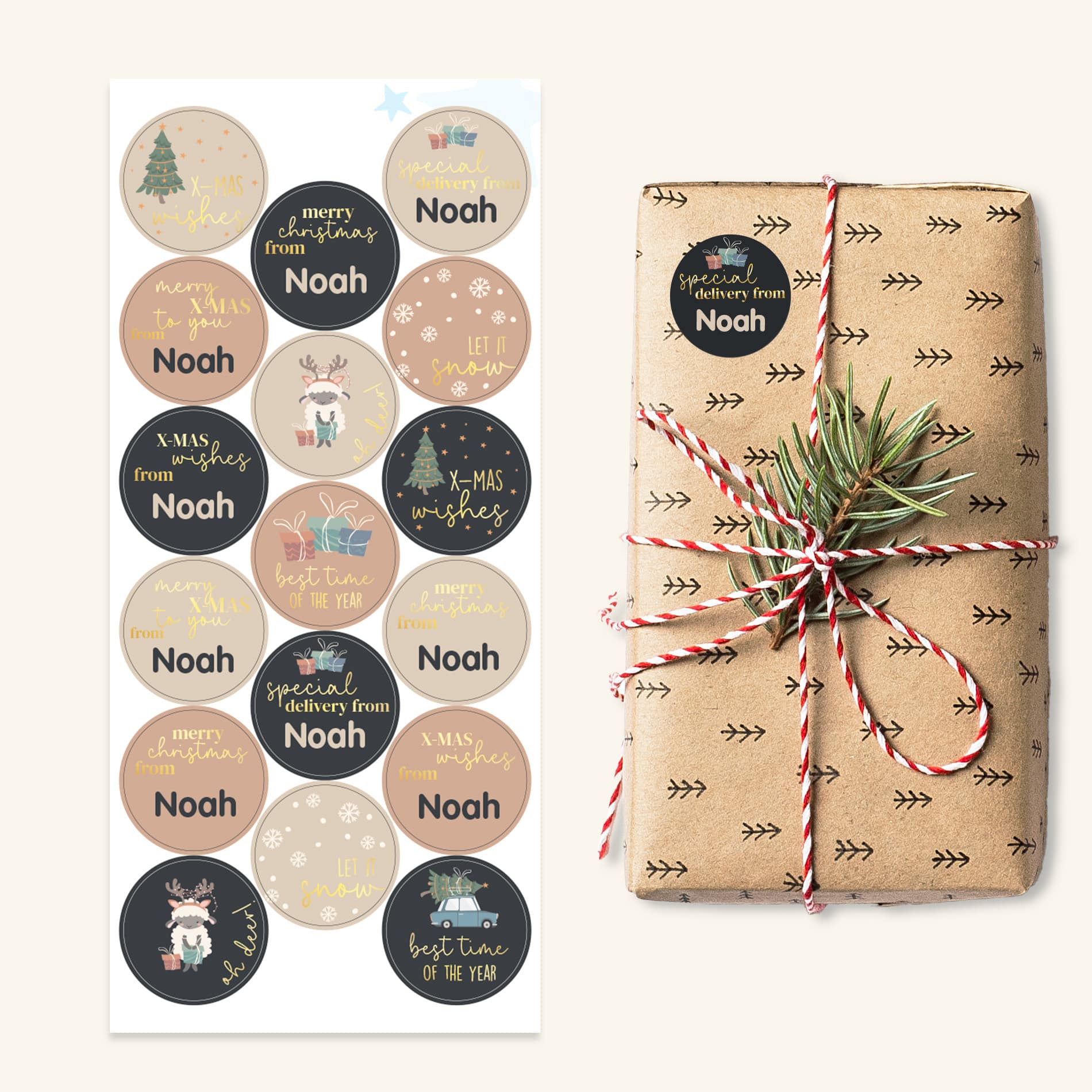 Kerststickers met naam