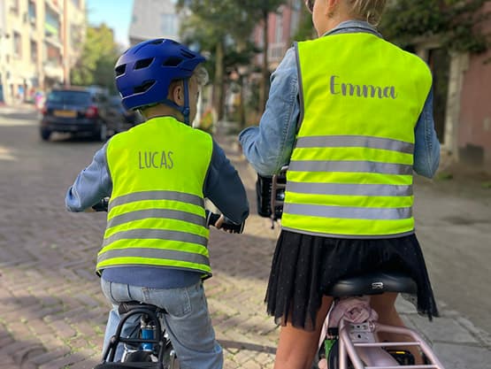 Fluo Veiligheidshesje kind met naam - Basic