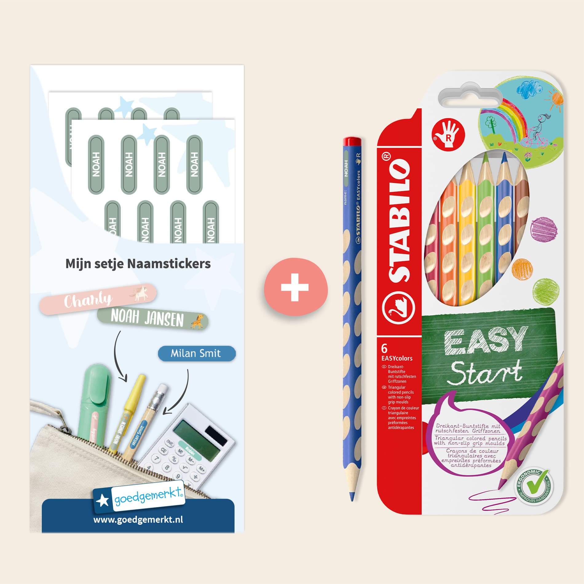 STABILO EASYcolors (6 stuks) + Mini XS naamstickers 