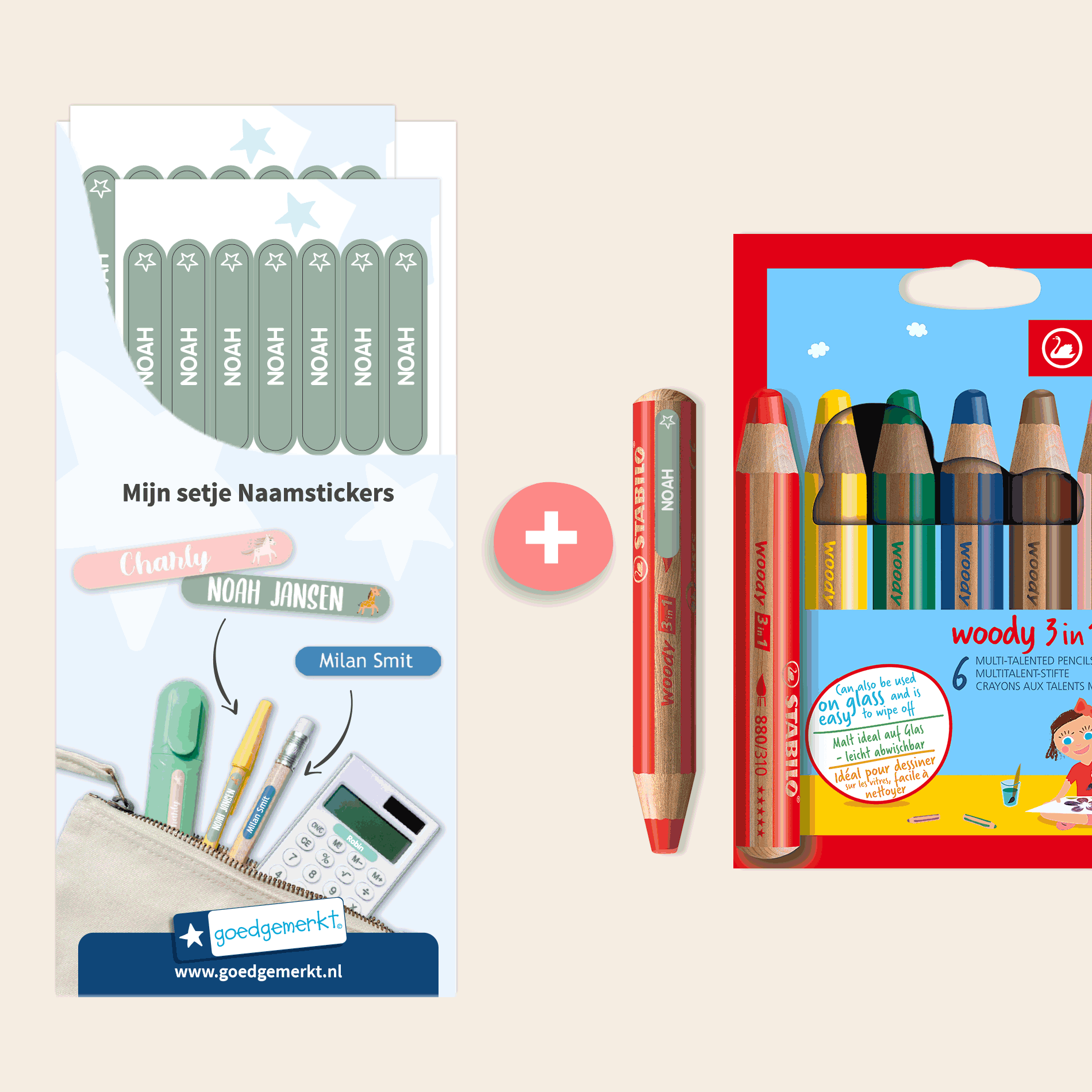 STABILO woody 3 in 1 + Mini naamstickers