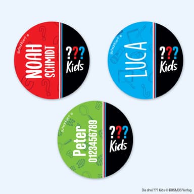 Runde Namensaufkleber – Die drei ??? Kids