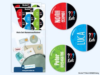 Runde Namensaufkleber – Die drei ??? Kids