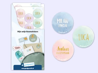 Ronde Aquarel Naamstickers met goud/zilver