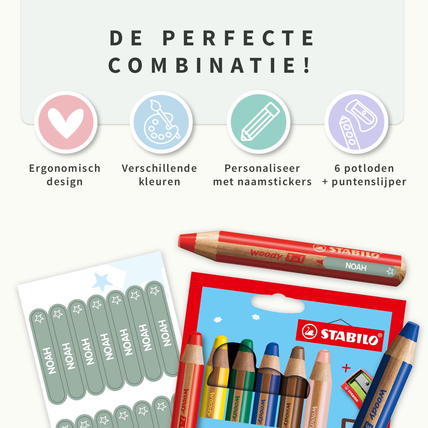 STABILO woody 3 in 1 + Mini naamstickers