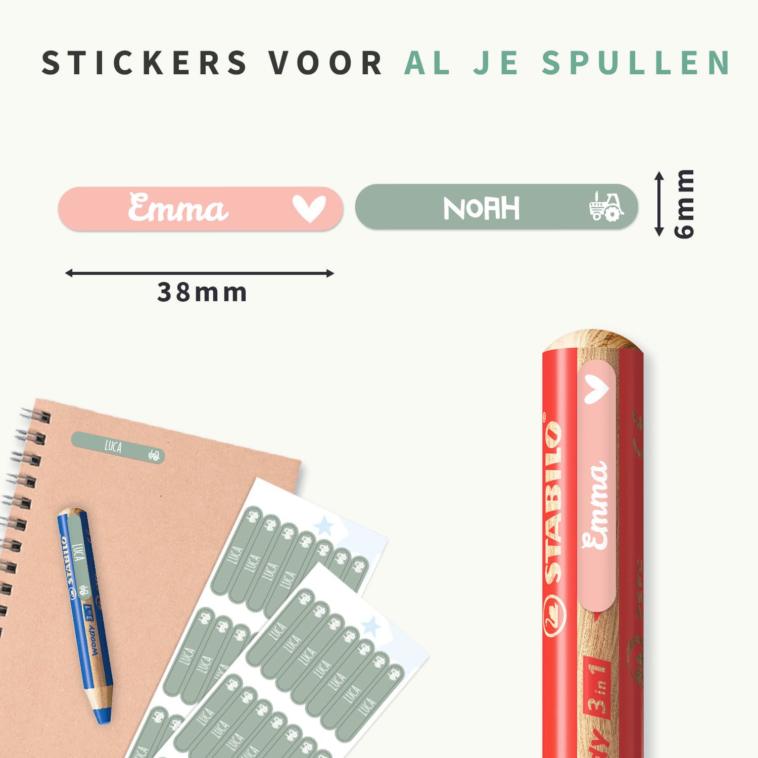 STABILO woody 3 in 1 + Mini naamstickers