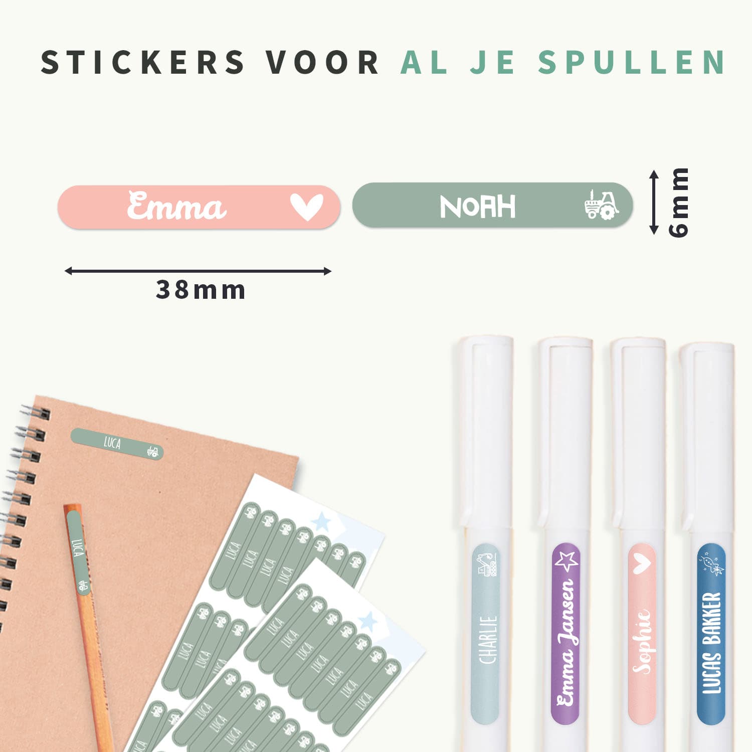 Mini Naamstickers - Eenkleurig