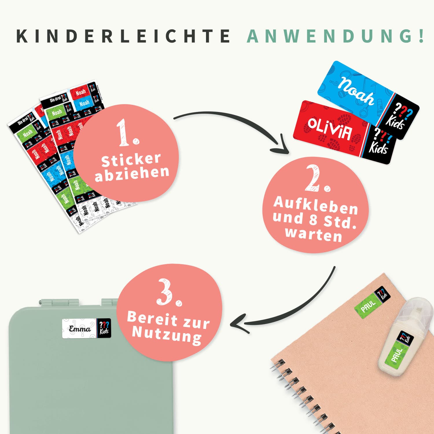 Kleine Namensaufkleber – Die drei ??? Kids