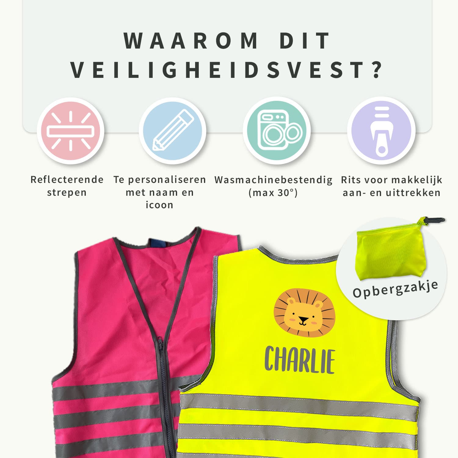 Fluo Veiligheidshesje kind met naam - Thema