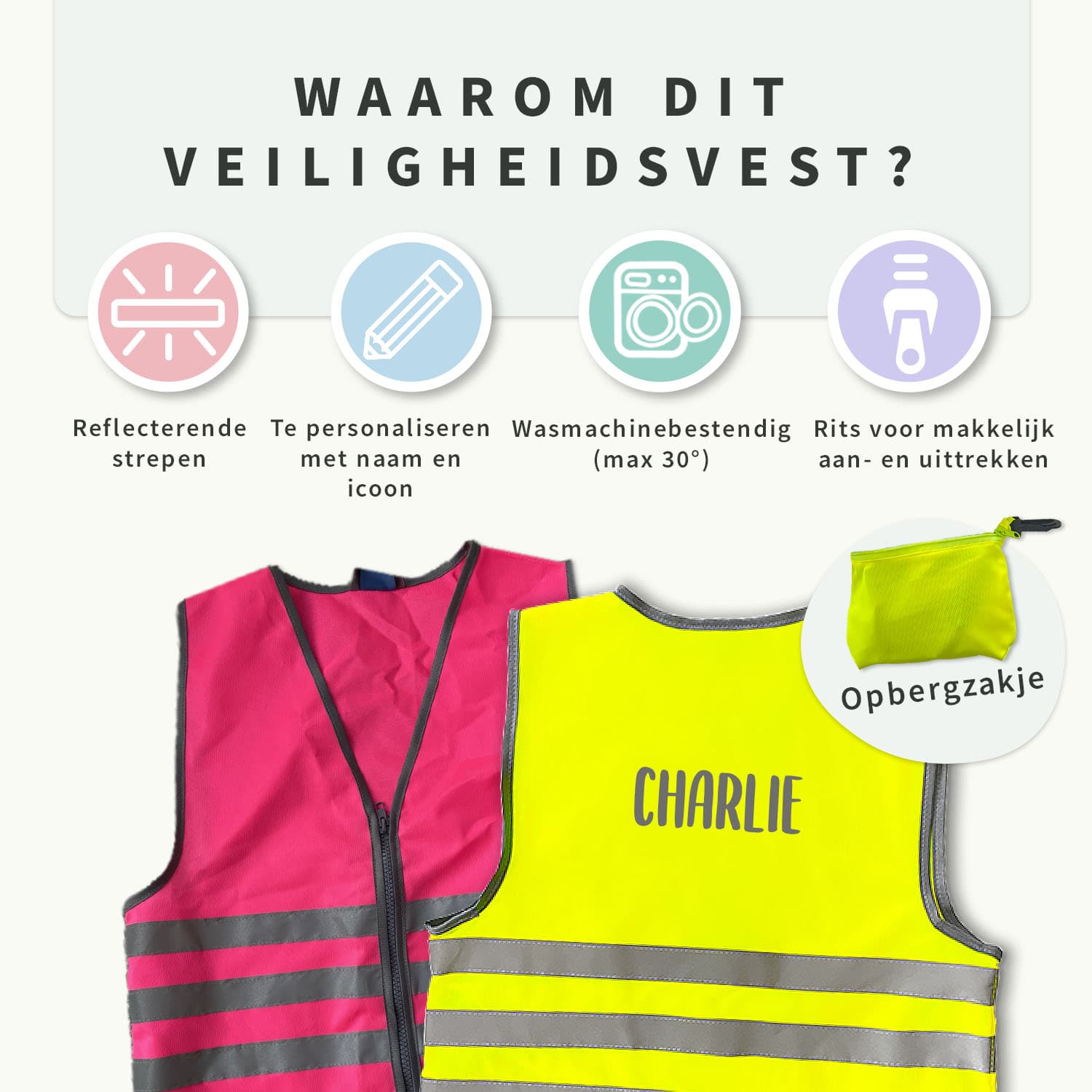 Fluo Veiligheidshesje kind met naam - Basic