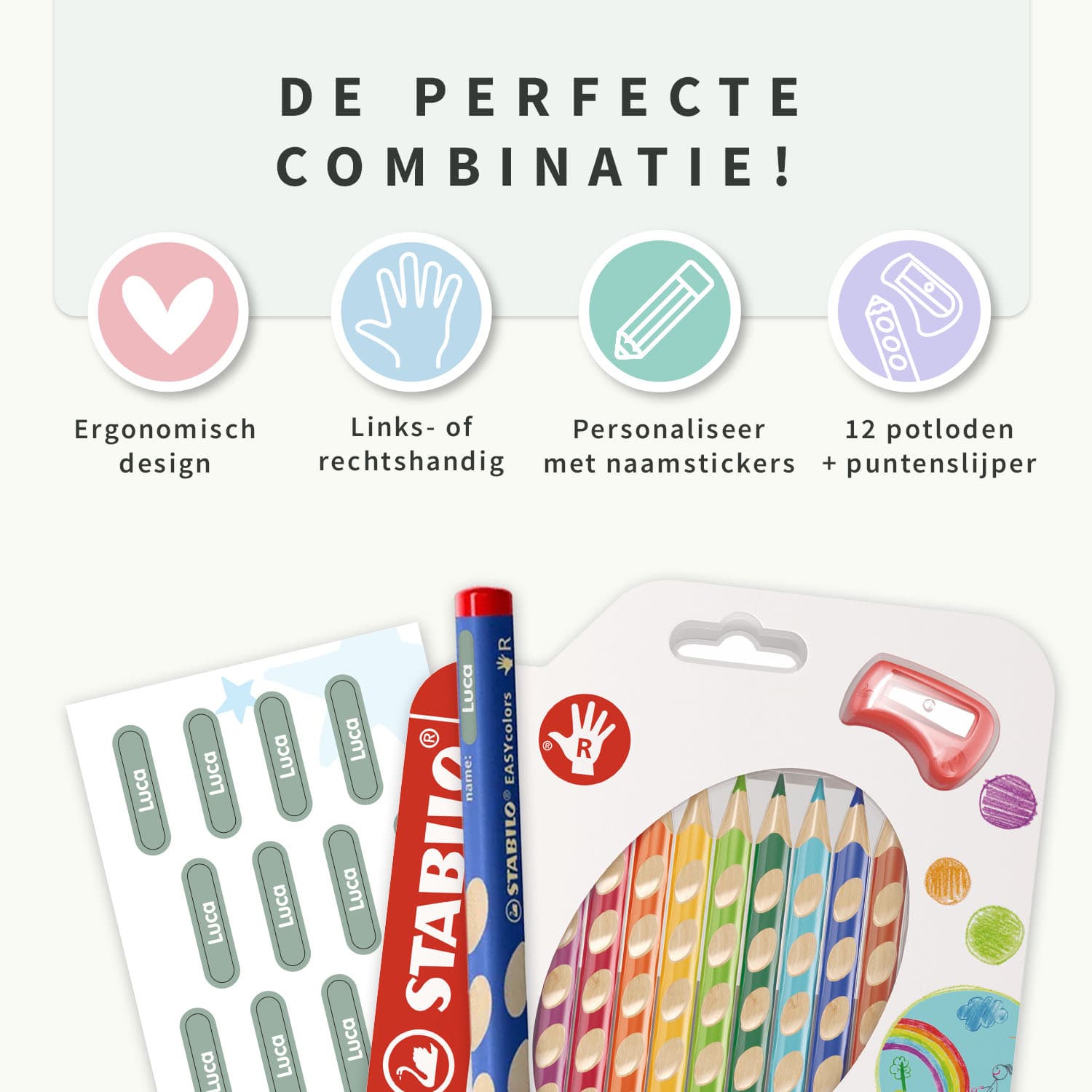 STABILO EASYcolors (12 stuks) + Mini XS naamstickers