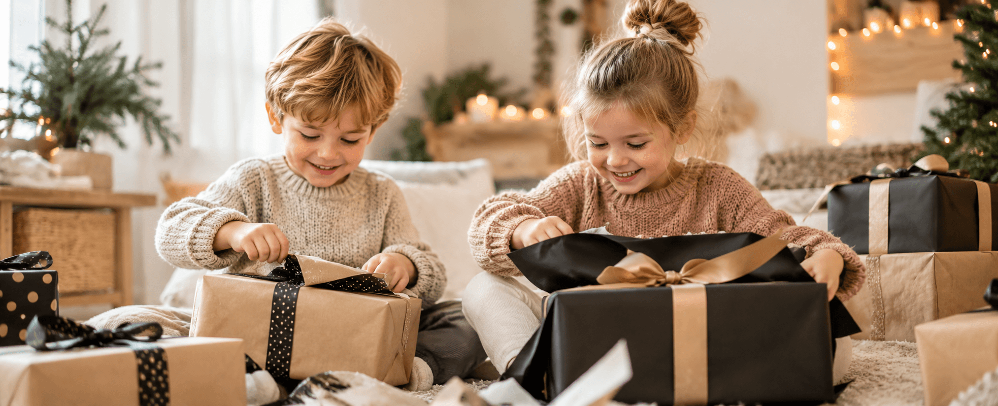 Kinderen pakken cadeaus uit